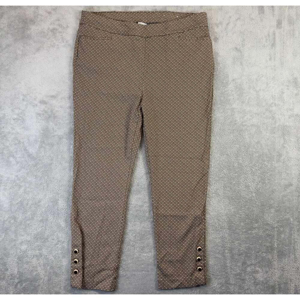 Chicos Pants Womens 3R US 16 Brown Diamond Print Ankle Button Career Office Work